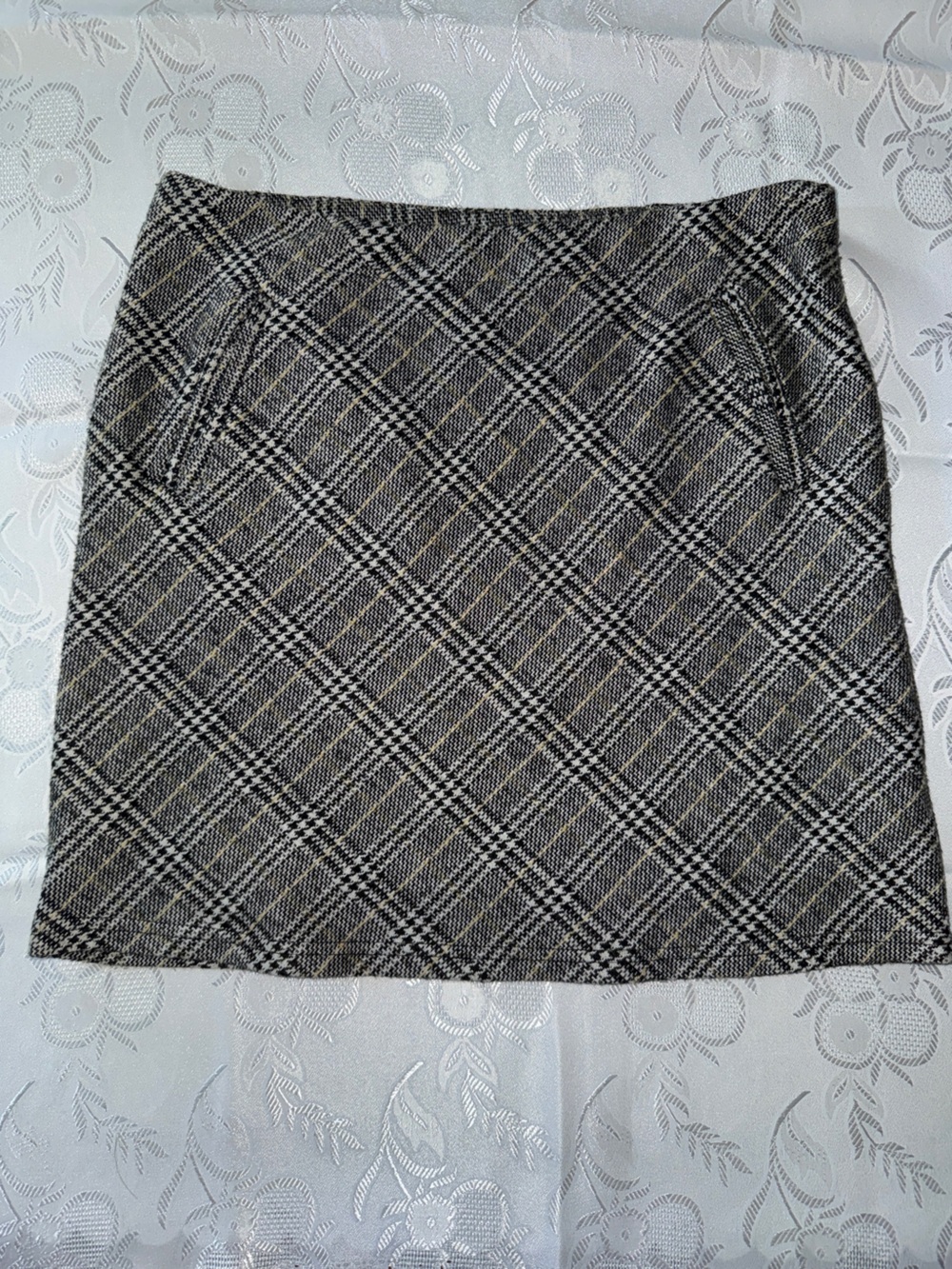 Vintage Zero Plaid A-Line Mini Skirt Gray Brown Black Academia Euro 38 US 6